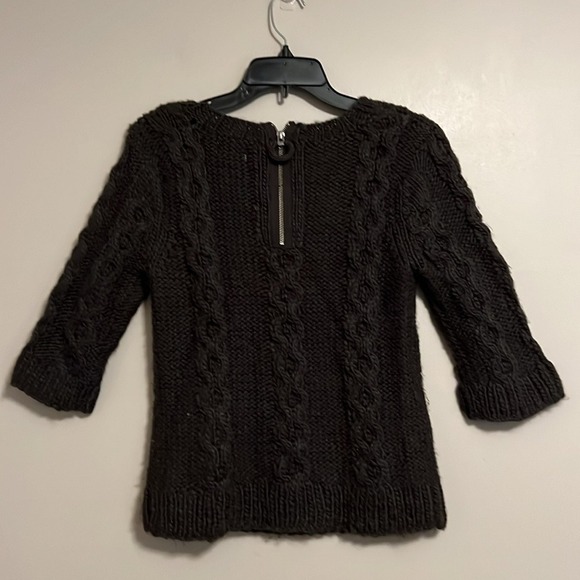 Kaisely Charcoal Cable Knit Wool Blend Back Zip Sweater 3/4 Sleeve Medium - Picture 2 of 12